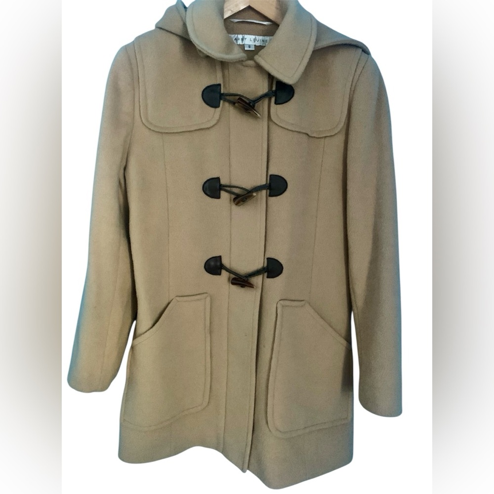 Vintage Larry Levine Lambswool Camel Hair Hooded Duffle Coat Toggle Button